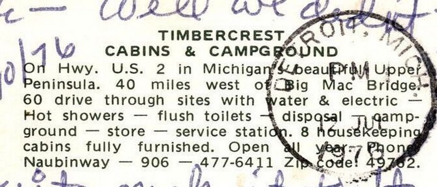 Timbercrest Cabins and Campground - Vintage Postcard (newer photo)
